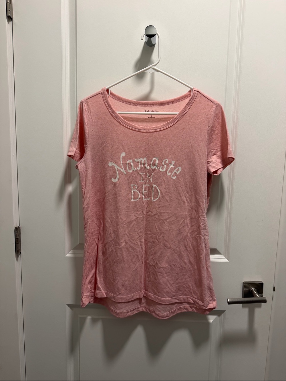Relativity Light Pink 'Namaste in Bed' Short Sleeve Scoop Tee